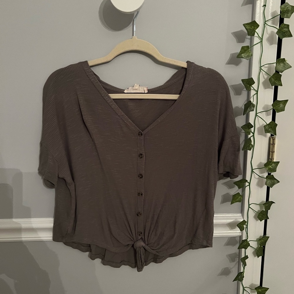Faded Greet button down/tie top- Pink Republic